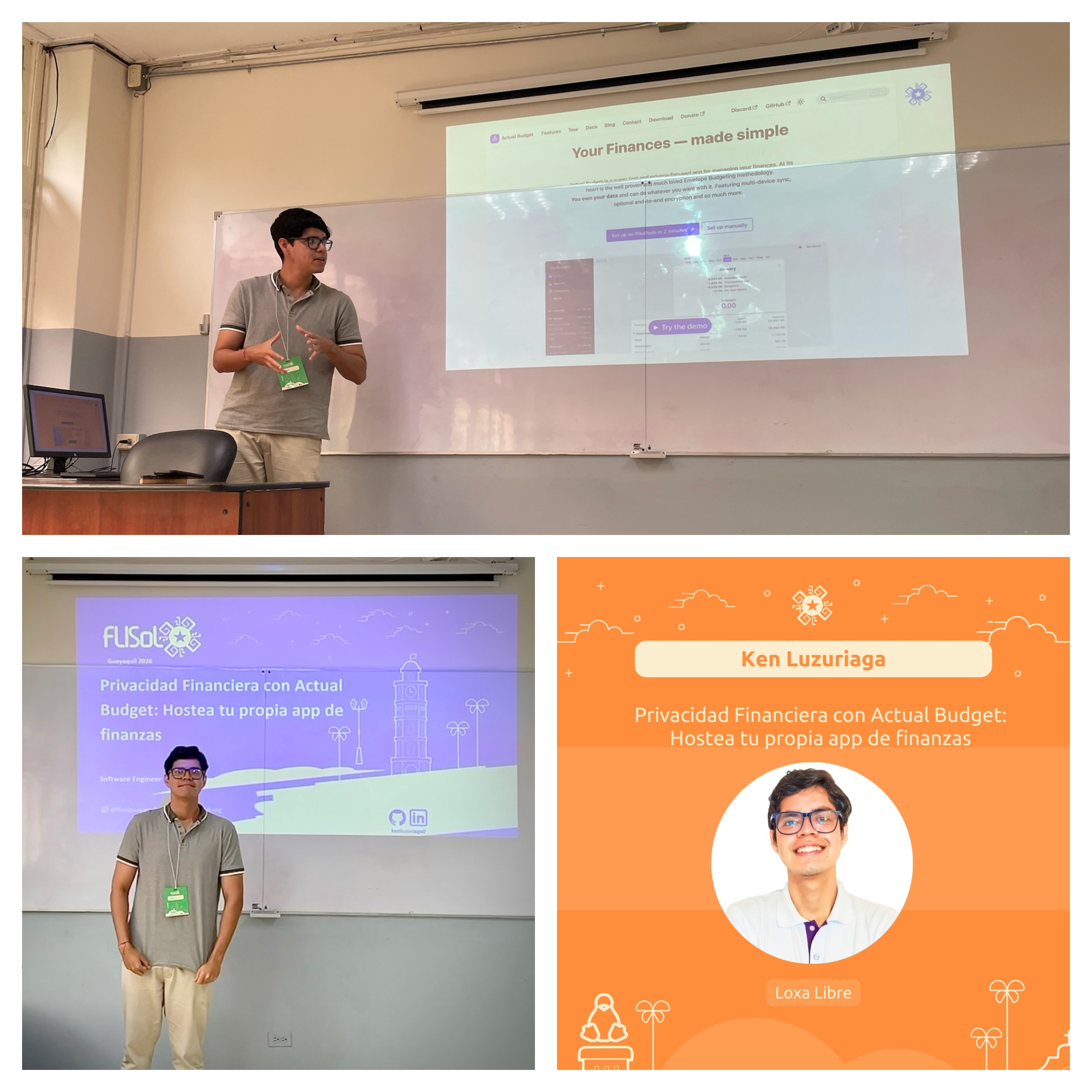 Ken presenting at FLISOL 2026 in Guayaquil